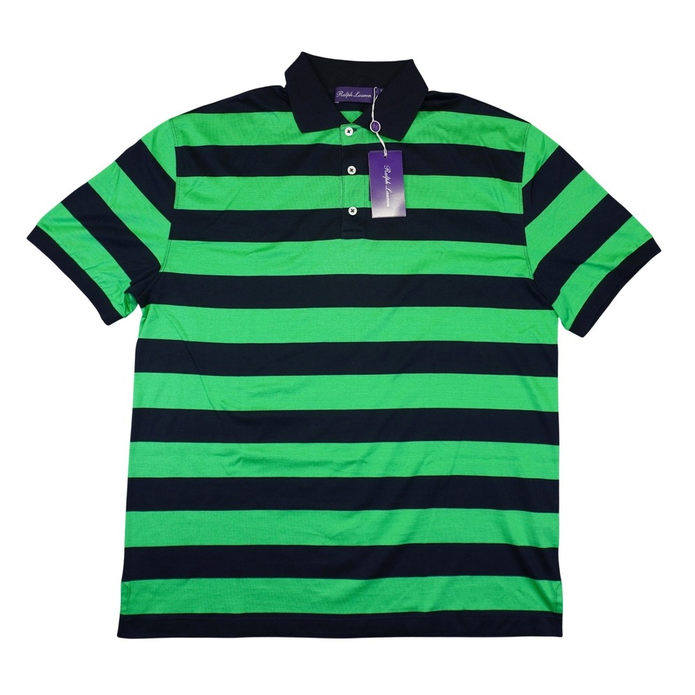 NEW Ralph Lauren Purple Label Polo Mens L Green Navy Blue Striped Made in Italy